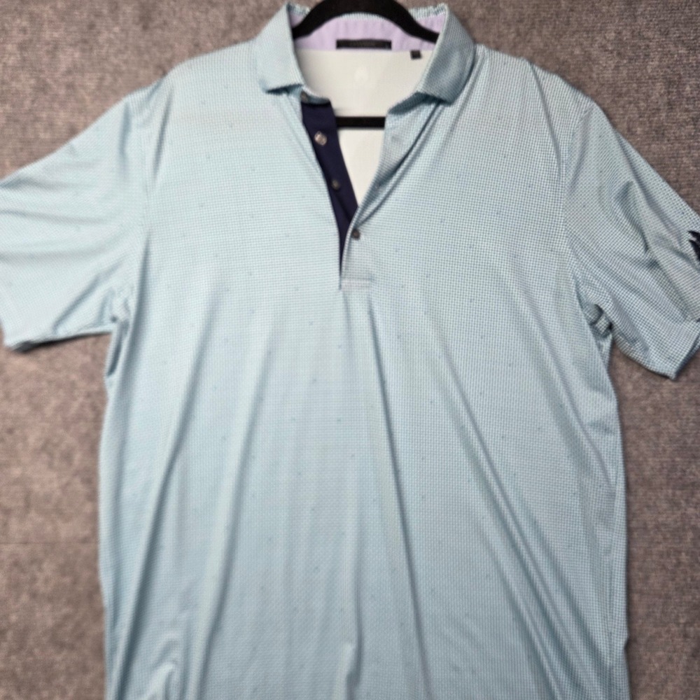 Greyson Mens Performance Golf Polo Shirt Blue Grid The Pines Logo Size L